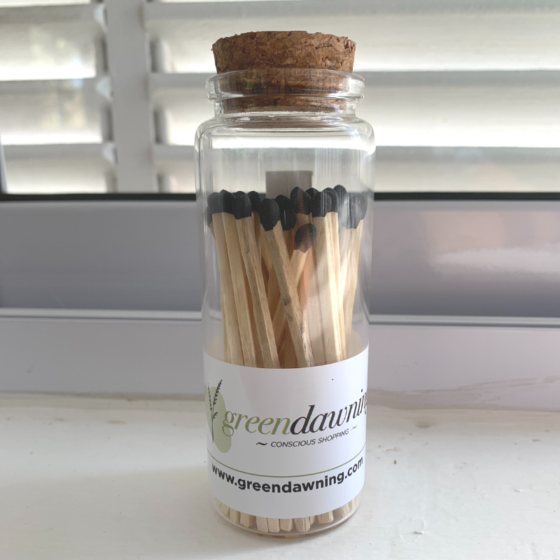 greendawning Eco Friendly Extra Long Matches in glass bottle with cork